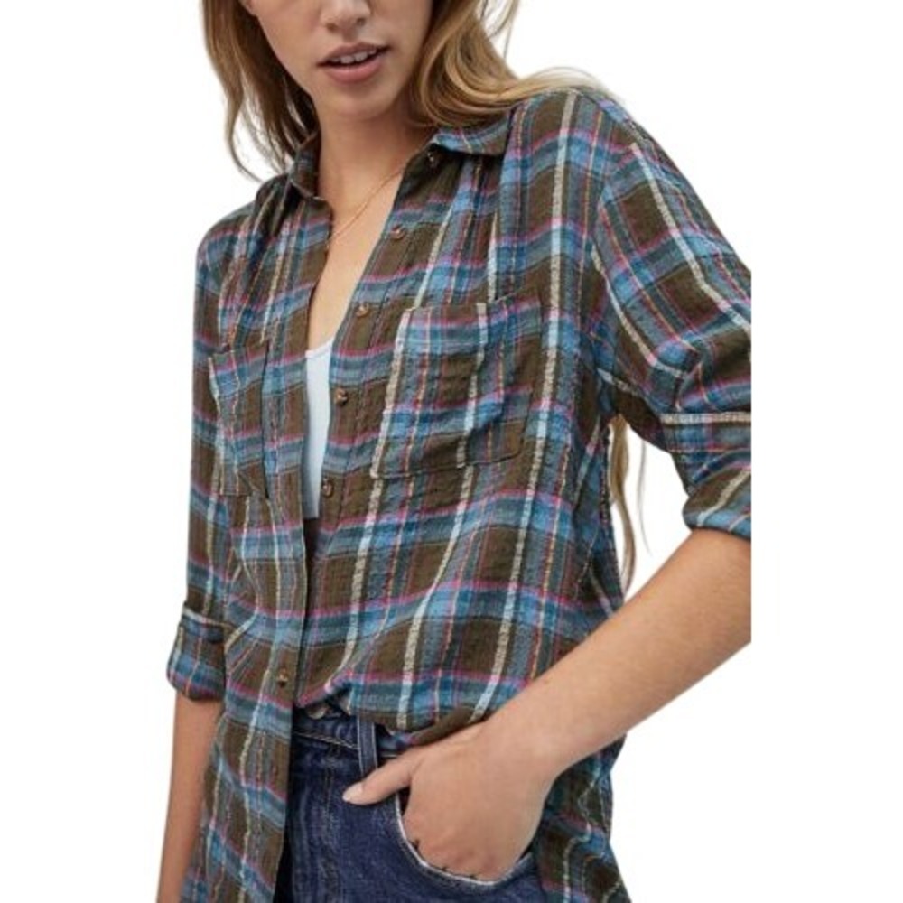 Anthropologie Pilcro Women's Plaid Long‎ Sleeve Collared Button Front Top Small